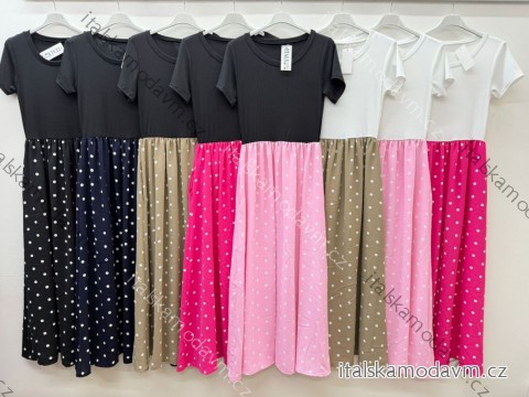 Šaty dlhé letné bodka s vreckami krátky rukáv dámske (S/M/L ONE SIZE) TALIANSKA MÓDA IM426112