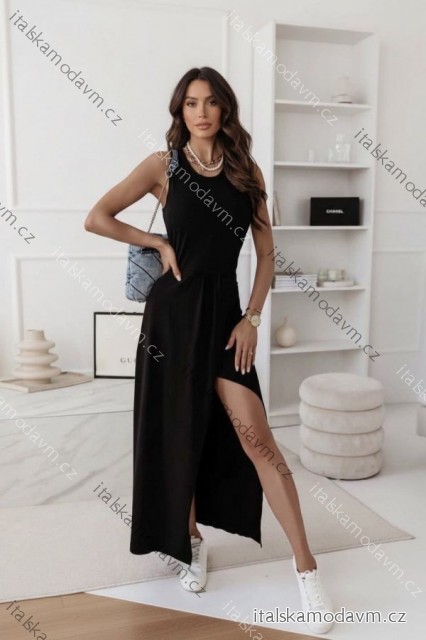 Šaty voľnočasové bez rukávov dámske (S/M/L ONE SIZE) TALIANSKA MÓDA IMD26048 čierna S/M/L