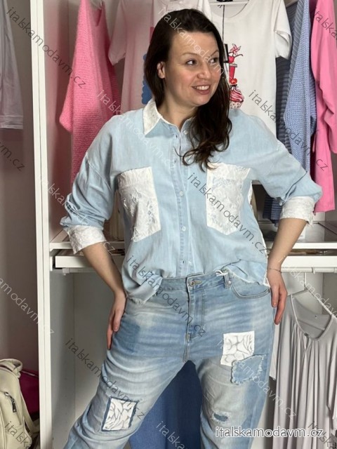 Košile prodloužená 3/4 dlouhý rukáv dámská nadrozměr (S/M - L/XL) IMPSW26SW5096/DUR S/M modrá