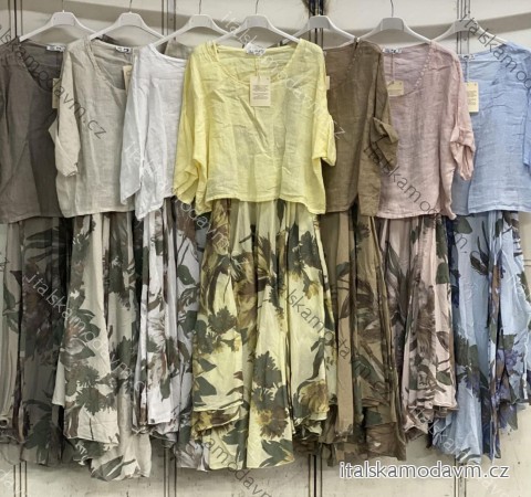 Souprava letní halenka krátký rukáv a šaty dámské nadrozměr (48/50/52 ONE SIZE) ITALSKÁ MÓDA IMC26114