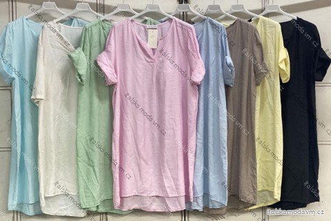 Šaty letní krátký rukáv dámské nadrozměr (50/52/54 ONE SIZE) ITALSKÁ MÓDA IMC26116