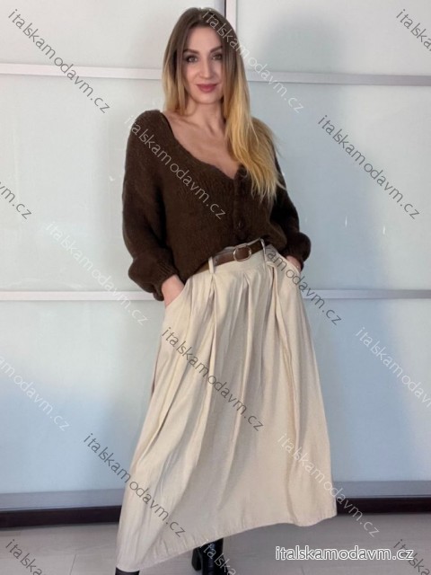 Sveter pletený na gombíky dlhý rukáv dámsky (S/M/L ONE SIZE) INDICKÁ MÓDA IMWKA26001/DR S/M/L hnedá