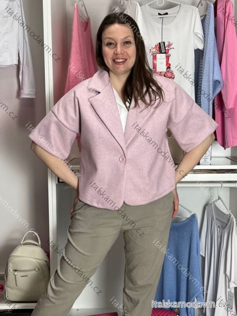 Kabátek teplý krátký rukáv dámský (M/L/XL ONE SIZE) ITALSKÁ MÓDA IMC26069/DR M/L/XL růžová světlá