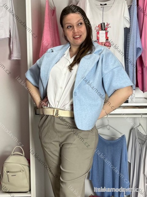 Kabátik teplý krátky rukáv dámsky (M/L/XL ONE SIZE) TALIANSKA MÓDA IMC26069/DR M/L/XL svetlo modrá