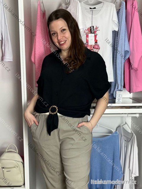 Košeľa elegantný krátky rukáv dámska BARBARA (S/M/L ONE SIZE) TALIANSKA MÓDA IMC26048/DU