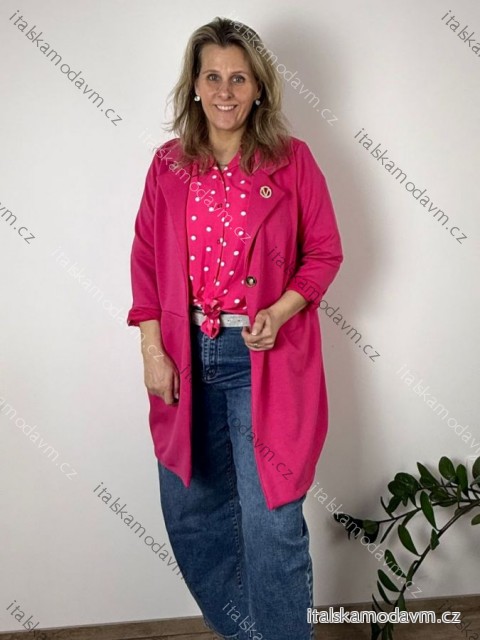 Kabátek slabý s kapsami na knoflíky dlouhý rukáv dámský nadrozměr (44/46/48 ONE SIZE) ITALSKÁ MÓDA IM426011