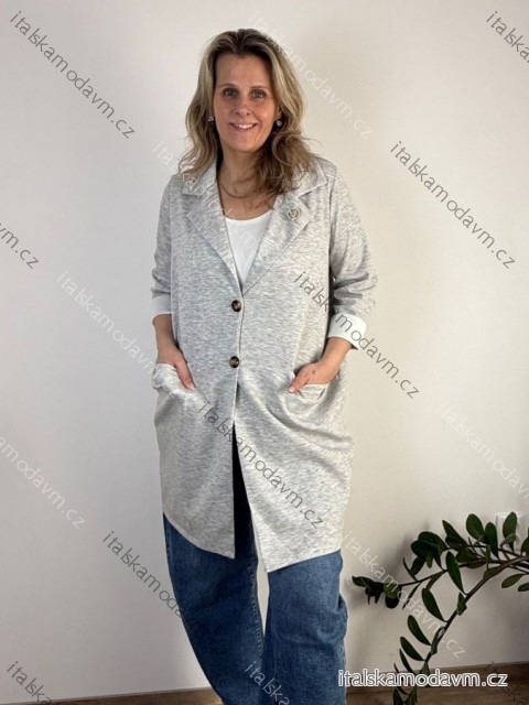 Kabátik slabý s vreckami na gombíky dlhý rukáv dámsky nadrozmer (44/46/48 ONE SIZE) TALIANSKA MÓDA IM426011/DUR