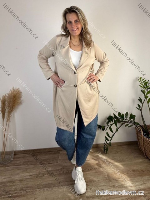 Kabátik slabý s vreckami na gombíky dlhý rukáv dámsky nadrozmer (44/46/48 ONE SIZE) TALIANSKA MÓDA IM426011/DUR 44/46/48 béžová