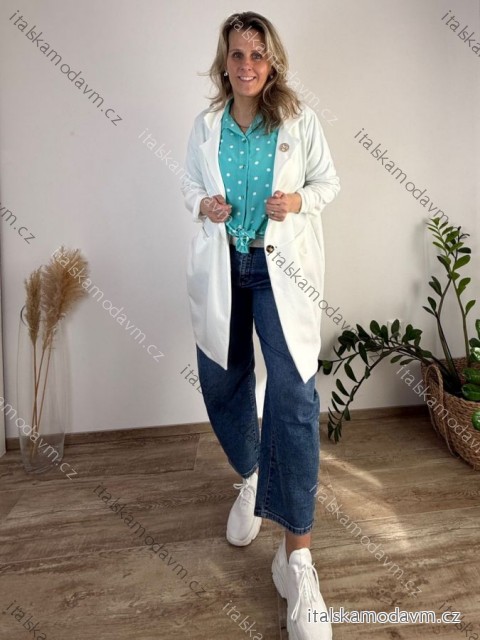 Kabátik slabý s vreckami na gombíky dlhý rukáv dámsky nadrozmer (44/46/48 ONE SIZE) TALIANSKA MÓDA IM426011/DUR 44/46/48 biela