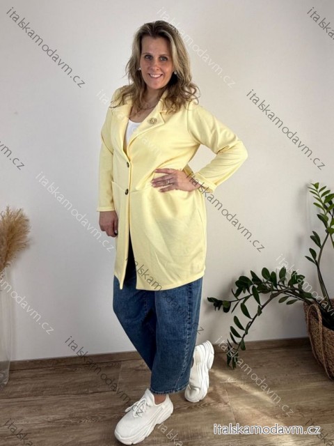 Kabátik slabý s vreckami na gombíky dlhý rukáv dámsky nadrozmer (44/46/48 ONE SIZE) TALIANSKA MÓDA IM426011/DUR 44/46/48 žlutá
