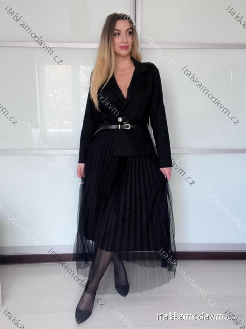 Šaty elegantní dlouhý rukáv dámske MIA (S/M/L ONE SIZE) TALIANSKA MÓDA IMSM261126/DU S/M/L čierna