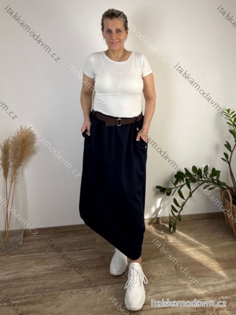 Sukňa dlhá s páskem oversize dámska nadrozmer (50/52/54 ONE SIZE) TALIANSKA MÓDA IM425632/DU 50/52/54 tmavo modrá