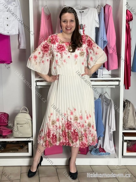 Šaty dlhé skladané krátký rukáv dámske nadrozmer (40/42/44 ONE SIZE) TALIANSKA MÓDA IMWHA261113/DU