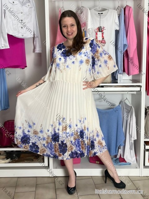 Šaty dlhé skladané krátký rukáv dámske nadrozmer (40/42/44 ONE SIZE) TALIANSKA MÓDA IMWHA261113/DU  modrá