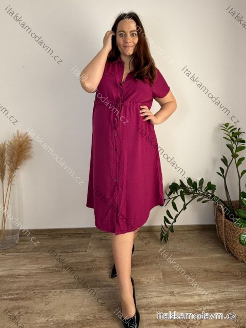 Šaty košilové krátký rukáv dámské (S/M/L/XL ONE SIZE) ITALSKÁ MÓDA IM423KLASA/DUR L/XL tm. fuchsiová
