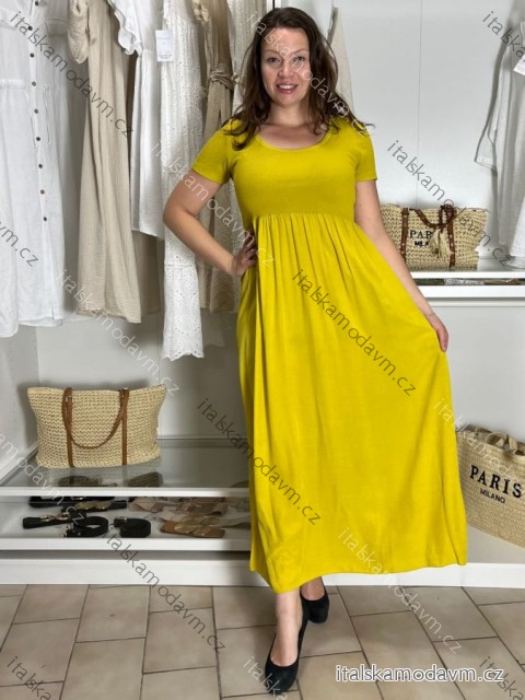 Šaty dlouhé letní krátký rukáv dámské (S/M/L ONE SIZE) ITALSKÁ MÓDA IM425MARIA-M/DU žlutá S/M/L