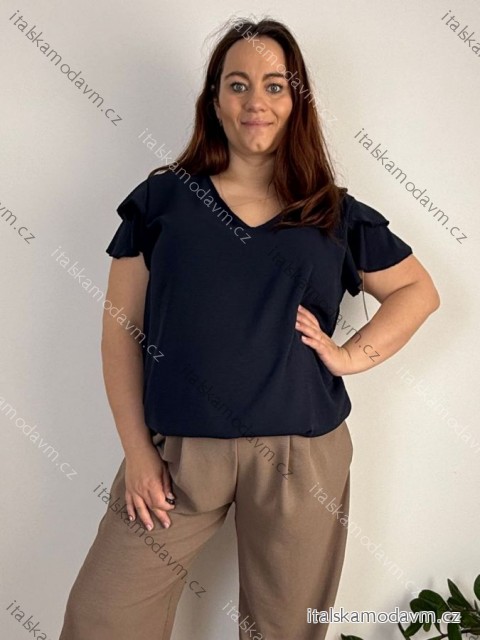 Halenka krátký rukáv dámské nadrozměr (50/52/54 ONE SIZE) ITALSKÁ MÓDA IMC26087/DU 50/52/54 tmavě modrá