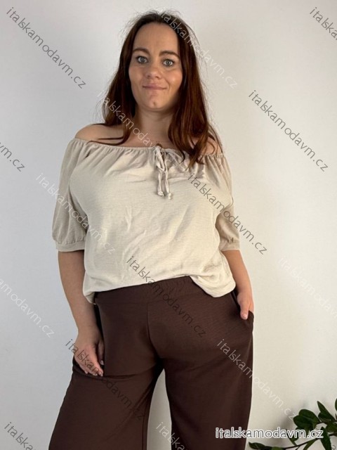 Halenka krátky rukáv dámske nadrozmer PRUE (50/52/54 ONE SIZE) TALIANSKA MÓDA IM426075/DUR