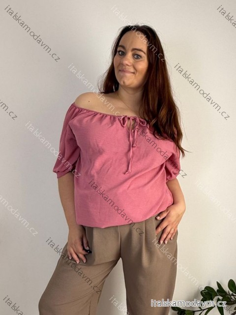 Halenka krátký rukáv dámské nadrozměr PRUE (50/52/54 ONE SIZE) ITALSKÁ MÓDA IM426075/DUR 50/52/54 růžová starorůžová