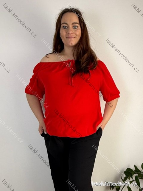 Halenka krátký rukáv dámské nadrozměr PRUE (50/52/54 ONE SIZE) ITALSKÁ MÓDA IM426075/DUR 50/52/54 červená