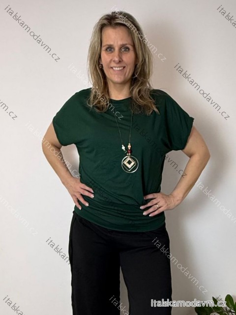 Tunika s príveskom krátky rukáv dámske nadrozmer VIVIEN  (40/42/44 ONE SIZE) TALIANSKA MÓDA IM426022/DU  tmavo smaragdová
