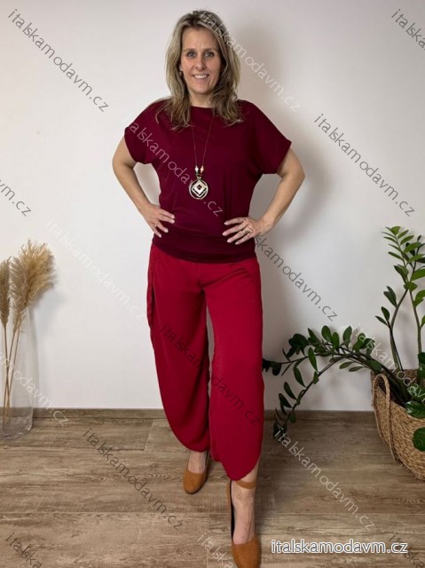 Kalhoty letní dámské LORA (S/M/L ONE SIZE) ITALSKÁ MÓDA IM42610111/DU S/M/L vínová