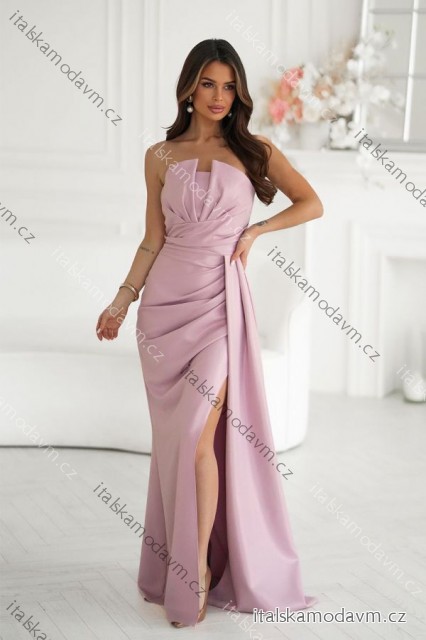 Šaty třpytivé elegantní společenské s geometrickým výstřihem na ramínky dámské (34-46) POLSKÁ MÓDA PMLBC24320-20 růžová starorůžová 36