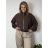 Bunda krátká oversize dlouhý rukáv dámská nadrozměr ZITA (42/44/46 ONE SIZE) ITALSKÁ MÓDA IMWCM26001/DUR 42/44/46 tmavě hnědá