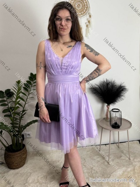 Šaty krátké společenské třpytivé na ramínka dámské (S/M ONE SIZE) ITALSKÁ MÓDA IMC24462/DUR světle fialová S/M/L