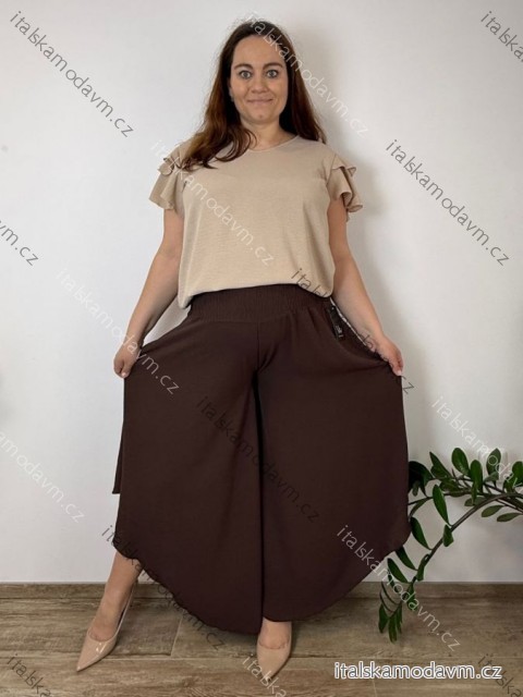 Kalhoty letní háremky dlouhé dámské nadrozměr TAMARA (48/50/52 ONE SIZE) ITALSKÁ MÓDA IMC2600012/DU 48/50/52 tmavě hnědá