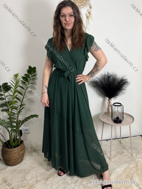 Šaty letní šifonové krátky rukáv dámske AMANDA (S/M/L ONE SIZE) TALIANSKA MóDA IM42600014/DUR Smaragdová S/M/L