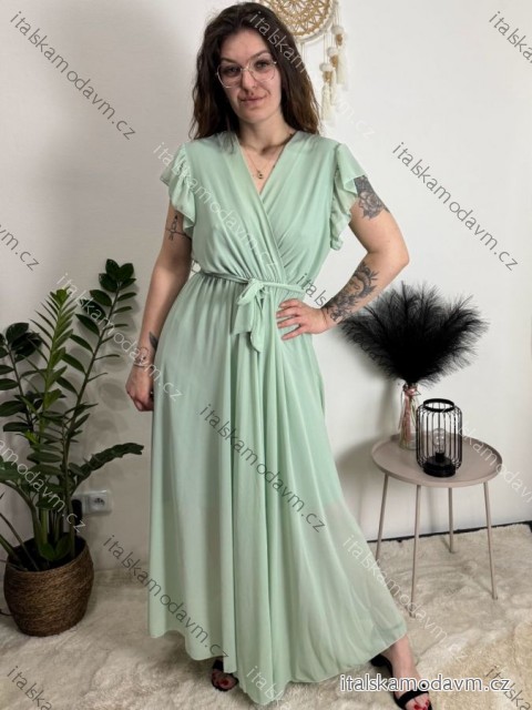 Šaty letné šifónové krátky rukáv dámske AMANDA (S/M/L ONE SIZE) TALIANSKA MóDA IM42600014/DUR  zelená lipová S/M/L