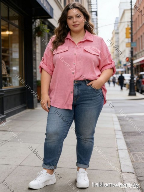 Košile klasik mušelínová krátký rukáv dámská nadrozměr (50/52/54 ONE SIZE) ITALSKÁ MÓDA IM426113