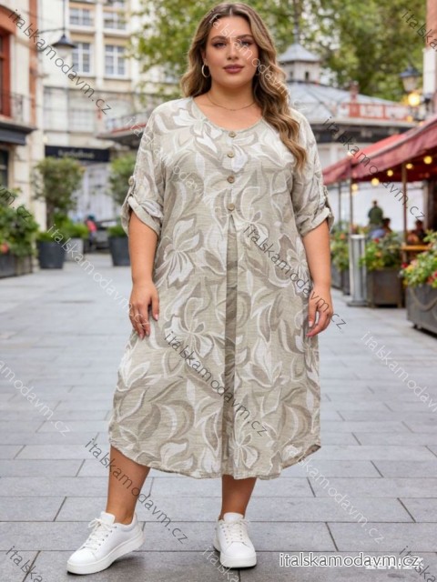 Šaty košilové letní krátký rukáv dámské nadrozměr (54/56/58 ONE SIZE) ITALSKÁ MÓDA IM426116