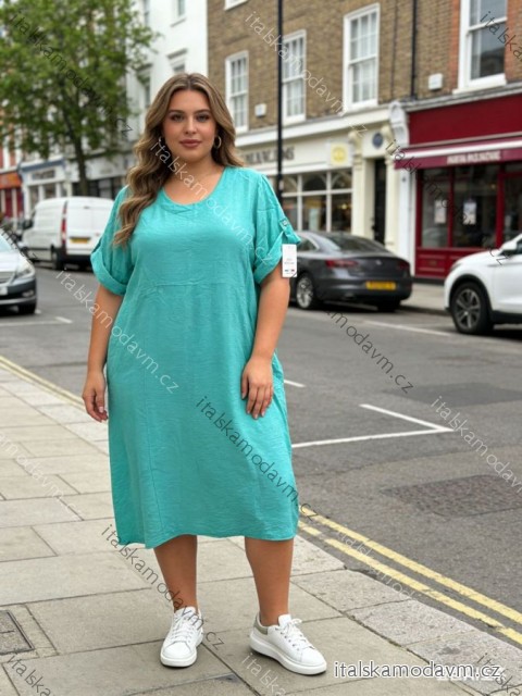 Šaty volnočasové letní krátký rukáv dámské nadrozměr (46/48/50 ONE SIZE) ITALSKÁ MÓDA IM426117