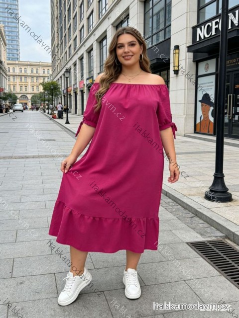 Šaty letní krátký rukáv dámské nadrozměr (50/52/54 ONE SIZE) ITALSKÁ MÓDA IM426127