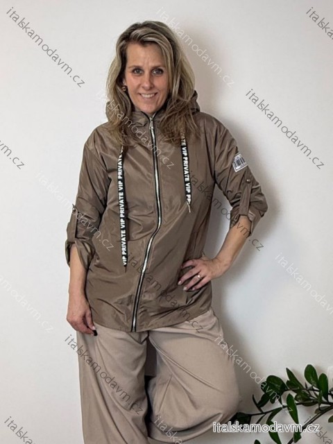 Bunda šusťáková s kapucí dlouhý rukáv nadrozměr NICOLA dámská (40/42/44 ONE SIZE) ITALSKÁ MÓDA IMSM260003