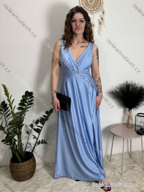 Šaty elegantné dlouhé bez rukávu rukávu dámske SARA (M/L/XL ONE SIZE) TALIANSKA MóDA IM4251146/DUR světle modrá M/L/XL