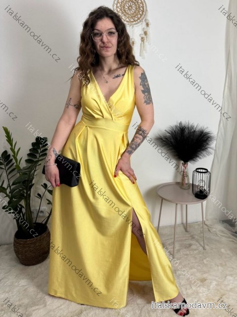 Šaty elegantné dlouhé bez rukávu rukávu dámske SARA (M/L/XL ONE SIZE) TALIANSKA MóDA IM4251146/DUR světle žlutá M/L/XL