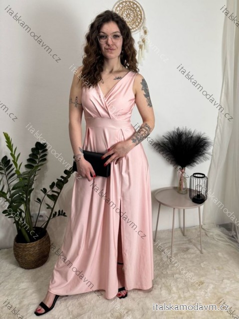 Šaty elegantné dlouhé bez rukávu rukávu dámske SARA (M/L/XL ONE SIZE) TALIANSKA MóDA IM4251146/DUR  růžová baby M/L/XL
