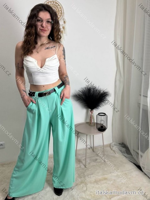 Nohavice dlhé oversize s opaskom dámske nadrozměr SIMONE (46/48/50 ONE SIZE) TALIANSKA MÓDA IMWDT25972/DU mintová 46/48/50
