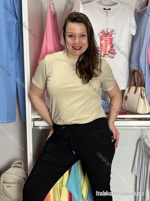 Tričko krátký rukáv dámské NELA (S/M/L ONE SIZE) ITALSKÁ MÓDA IMD26037/DUR S/M/L světle béžová