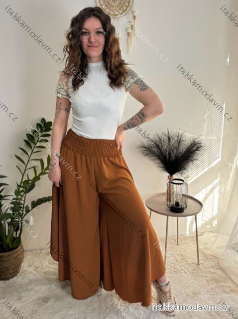 Kalhoty letní háremky dlouhé dámské (S/M/L ONE SIZE) ITALSKÁ MÓDA IMD24199/DUR hnědá S/M/L