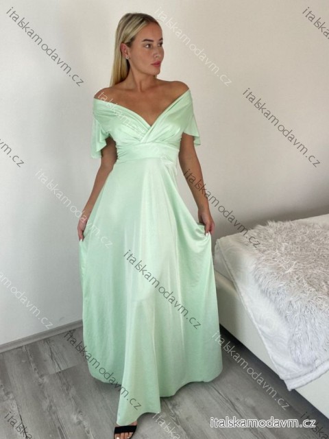 Šaty dlouhé společenské krátký rukáv a dámské TRIXIE (S/M/L ONE SIZE) ITALSKÁ MÓDA IMM26M46391/DUR S/M/L zelená lipová