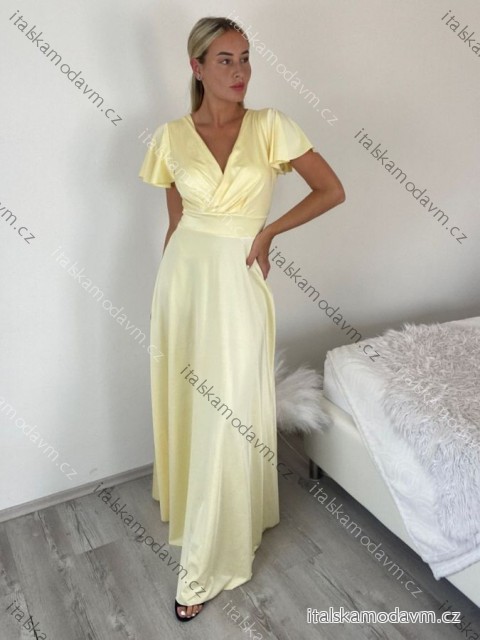 Šaty dlouhé společenské krátký rukáv a dámské TRIXIE (S/M/L ONE SIZE) ITALSKÁ MÓDA IMM26M46391/DUR S/M/L žlutá
