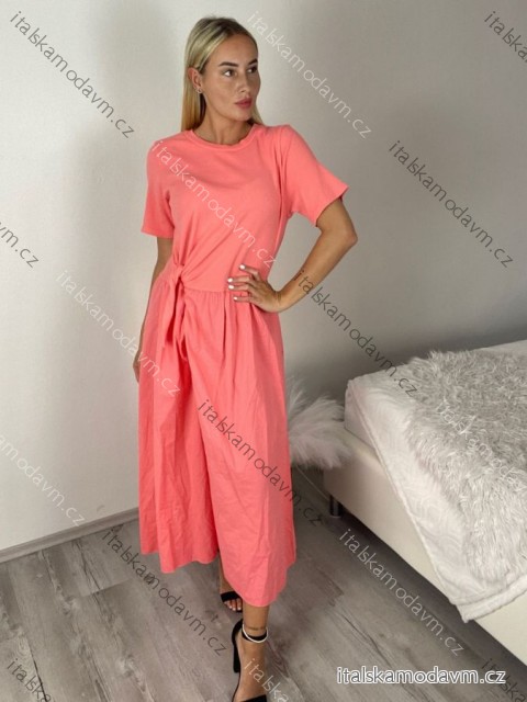 Šaty dlouhé krátký rukáv dámské LUISA (M/L/XL ONE SIZE) ITALSKÁ MÓDA IMWEC260001/DU M/L/XL růžová lososová