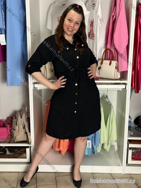 Šaty košeľové 3/4 dlhý rukáv dámske (S/M/L ONE SIZE) TALIANSKA MÓDA IMD25030/DUR S/M/L čierna