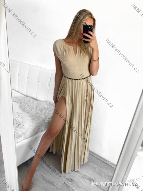 Šaty dlhé elegantné skladané bez rukávov dámske (S/M ONE SIZE) TALIANSKA MÓDA IMPMD243558A/DUR