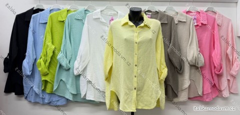 Košeľa klasik mušelínová krátky rukáv dámska nadrozmer (50/52/54 ONE SIZE) TALIANSKA MÓDA IM426147