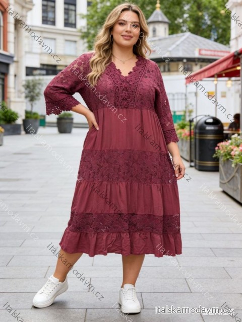 Šaty voľnočasové letné oversize krajkové 3/4 dlhý rukáv dámske nadrozmer (50/52/54 ONE SIZE) TALIANSKA MÓDA IM426148